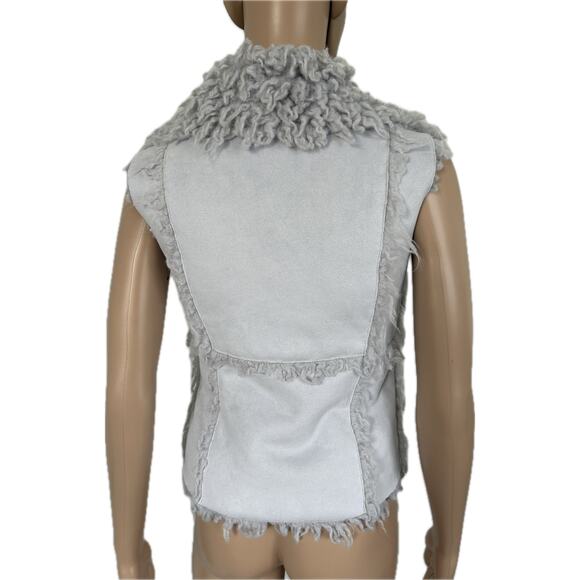 Bebe Y2K Faux Shearling Vest XS Gray Shaggy Fur Trim Penny Lane Winter Coquette - Picture 10 of 10